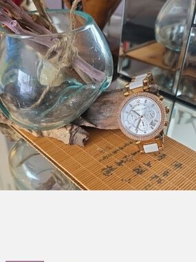 Michael Kors Women's Rose Gold and White Parker Crystal-Accent Watch